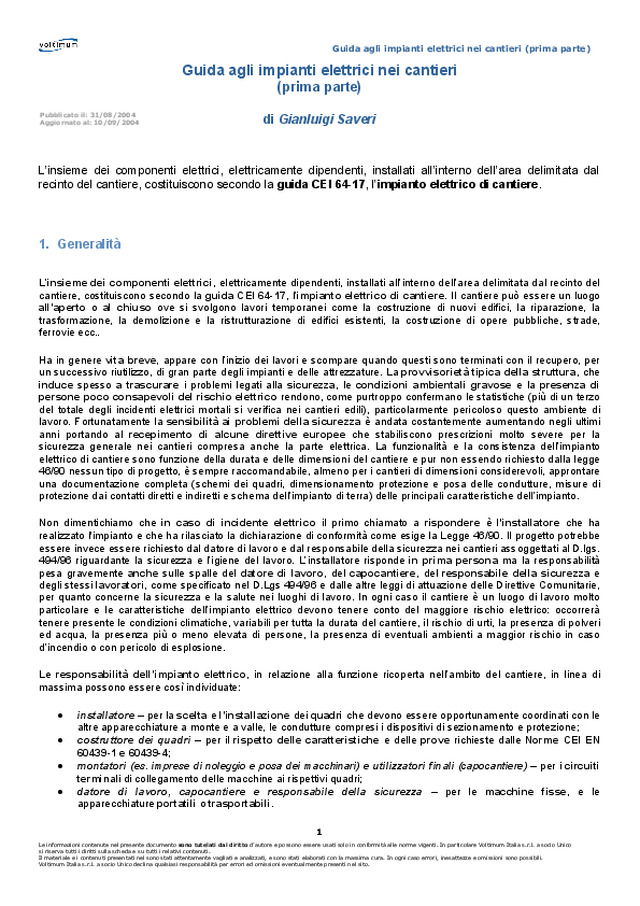 Guida agli impianti elettrici nei cantieri (prima parte)