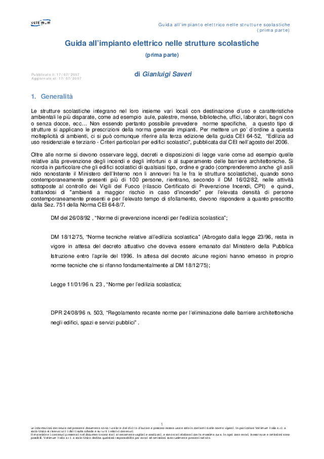 Guida all’impianto elettrico nelle strutture scolastiche (prima parte)