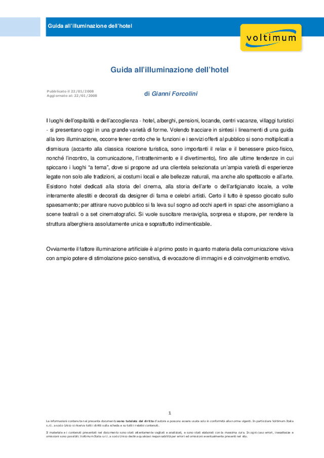 Impianti elettrici nelle strutture alberghiere - Guida all\'illuminazione