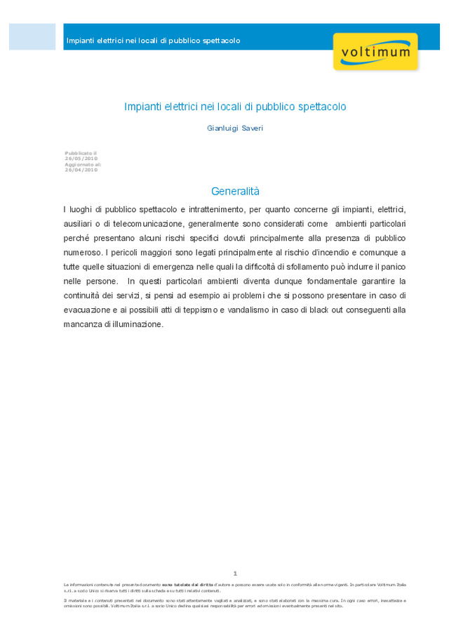 Impianti elettrici nei locali di pubblico spettacolo