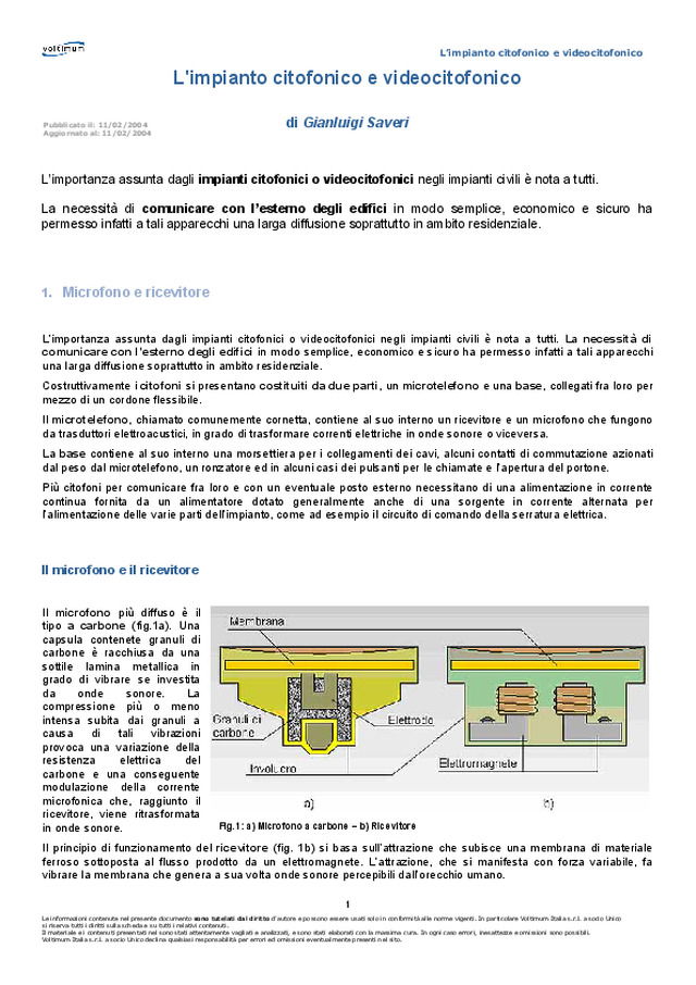 L\'impianto citofonico e videocitofonico