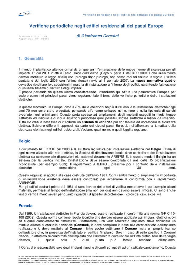 Verifiche periodiche negli edifici residenziali dei paesi Europei