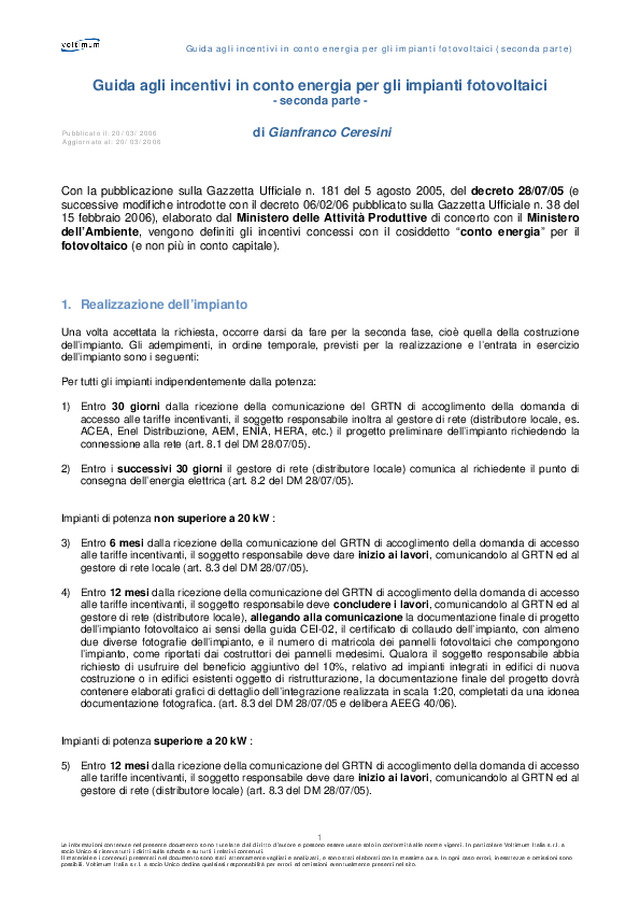 Guida agli incentivi in conto energia per gli impianti fotovoltaici (2°parte)