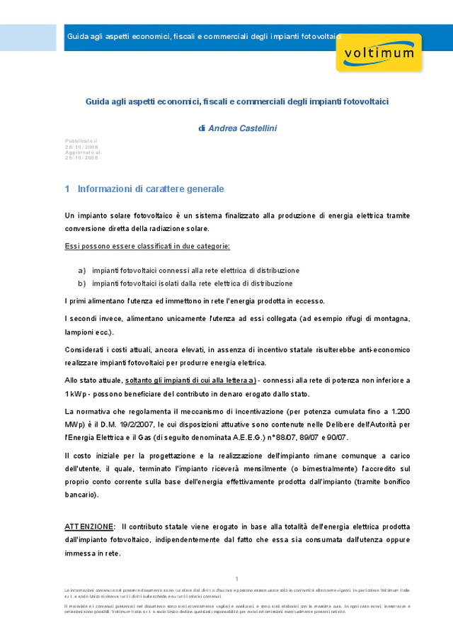Guida agli aspetti economici, fiscali e commerciali degli impianti fotovoltaici