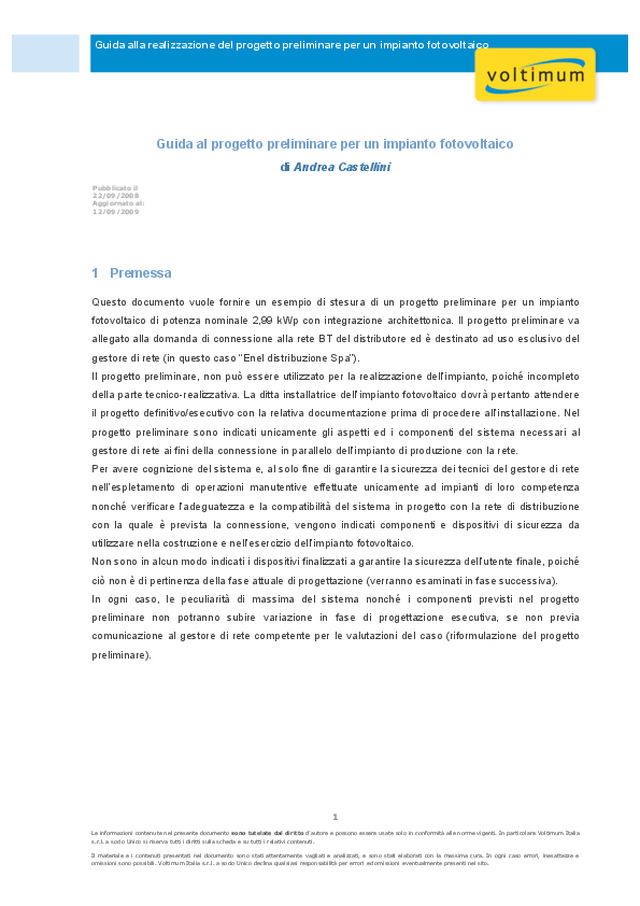 Guida al progetto preliminare per un impianto fotovoltaico