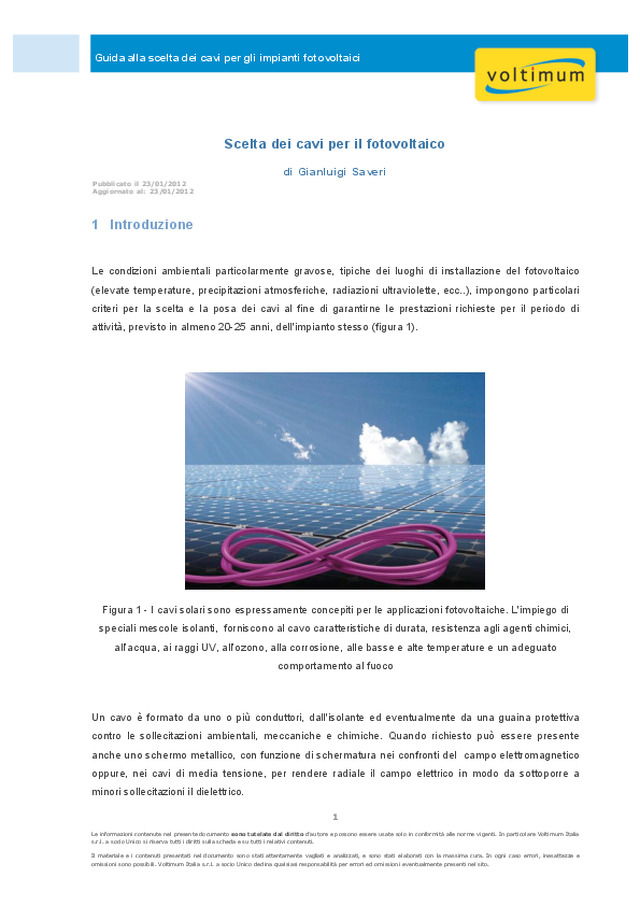 Scelta dei cavi per il fotovoltaico