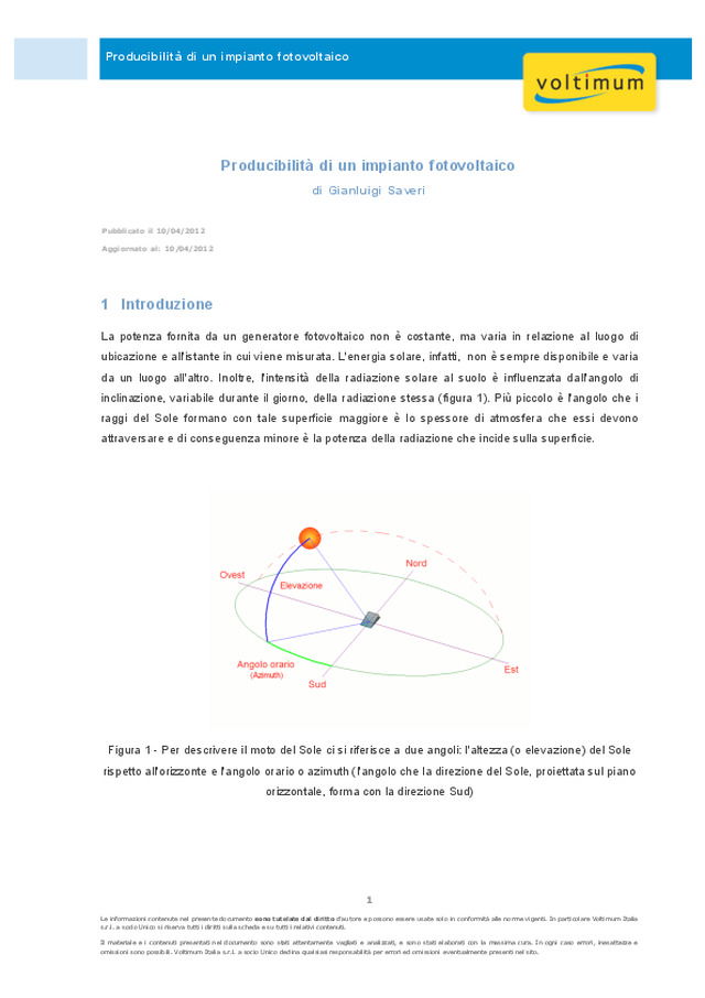 Producibilità di un impianto fotovoltaico
