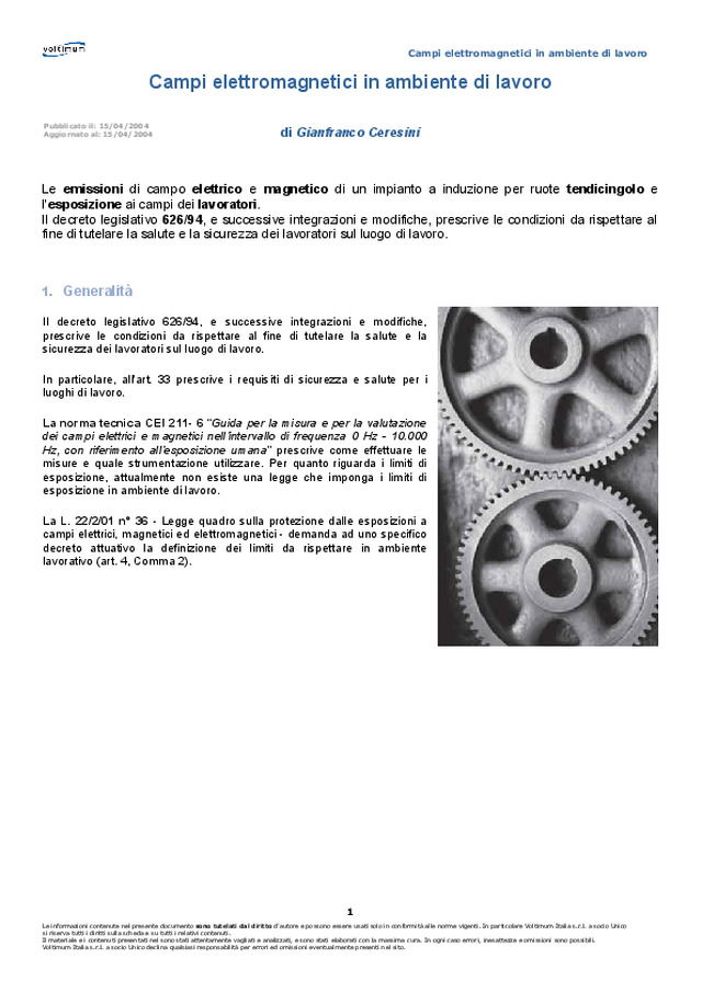 Campi elettromagnetici in ambiente di lavoro