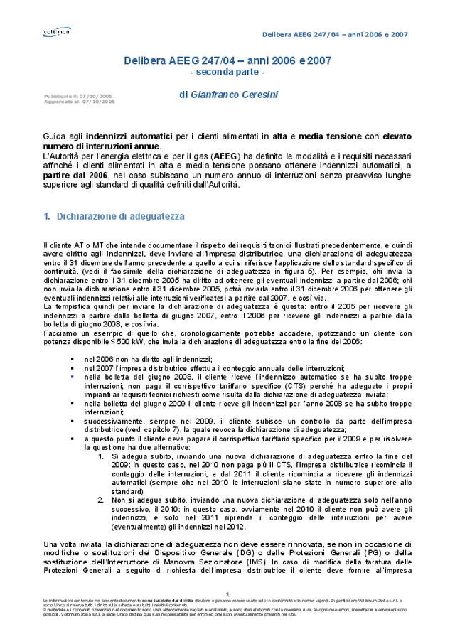Guida alla Delibera AEEG 247/04 – anni 2006 e 2007 (seconda parte)