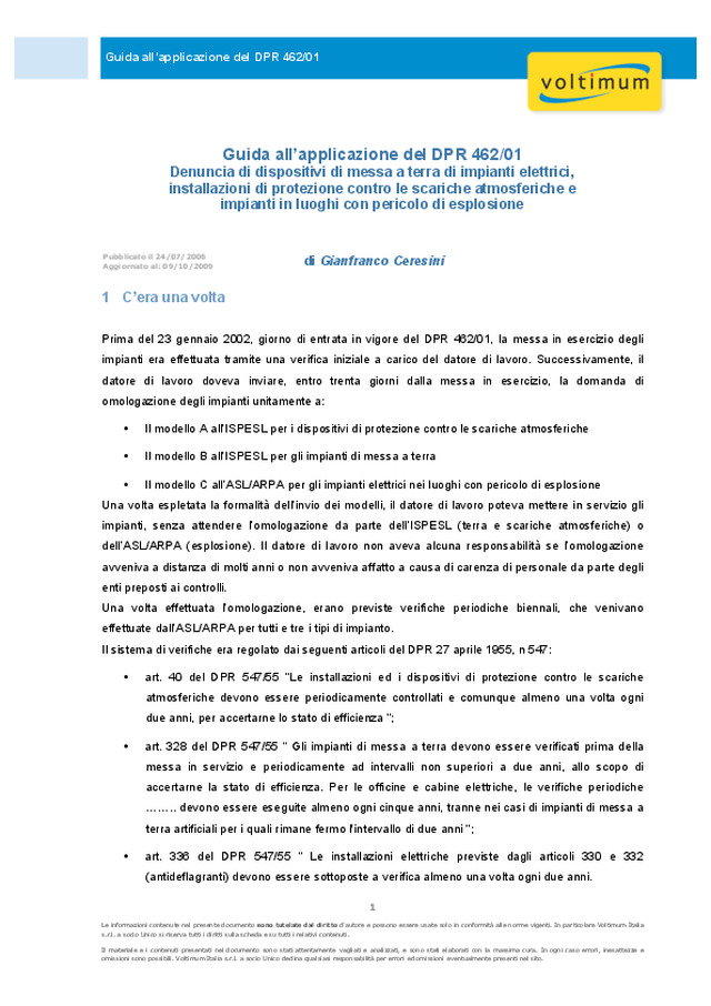 Guida all’applicazione del DPR 462/01 (ottobre 2009)