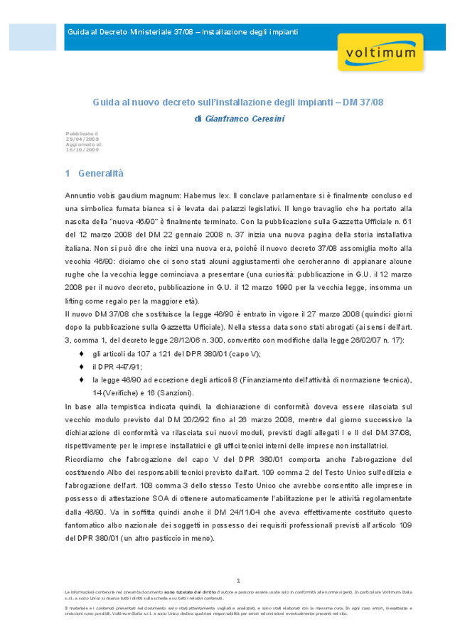 Guida al nuovo decreto sull’installazione degli impianti – DM 37/08