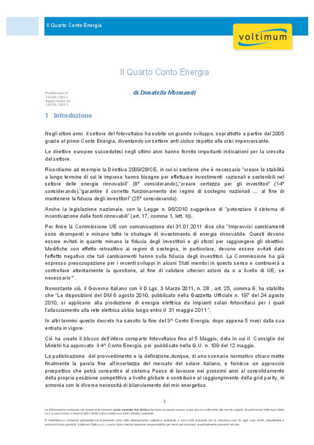 Il Quarto Conto Energia