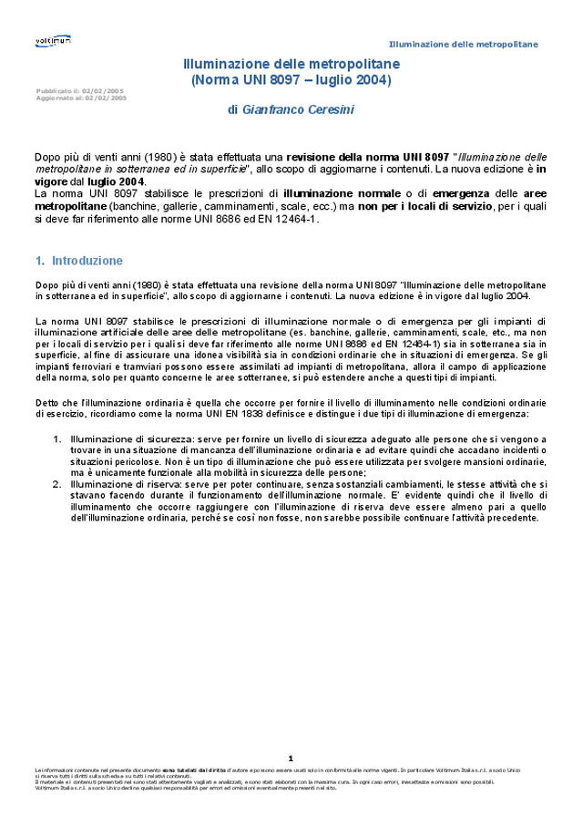 Illuminazione delle metropolitane (Norma UNI 8097 - luglio 2004)