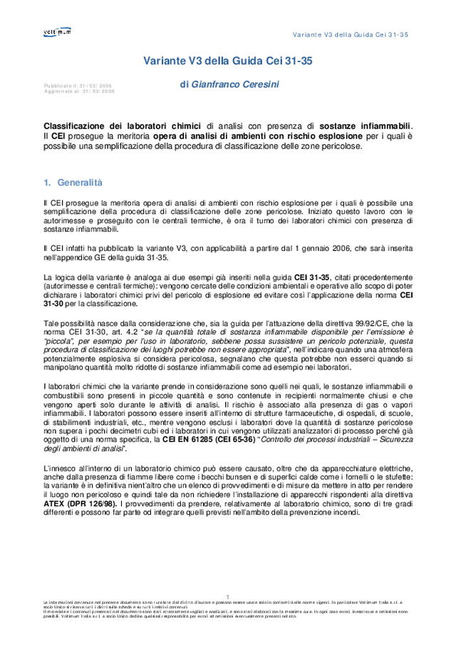 Variante V3 della guida CEI 31-35