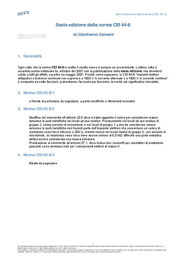 Sesta edizione della norma CEI 64-8 - Voltimum IT