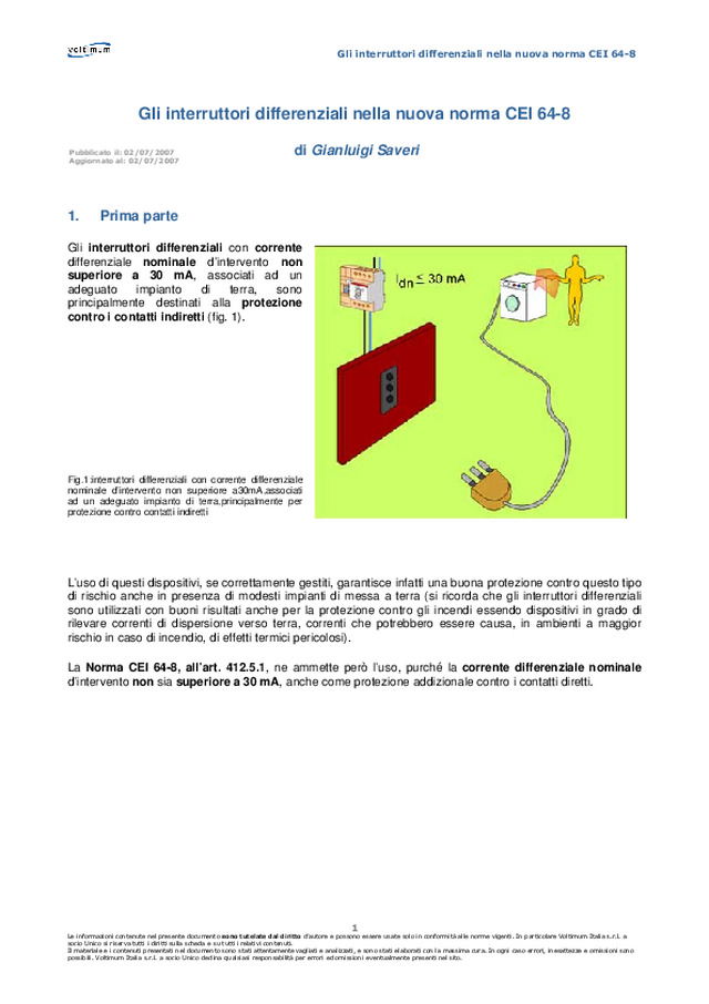 Gli interruttori differenziali nella nuova norma CEI 64-8