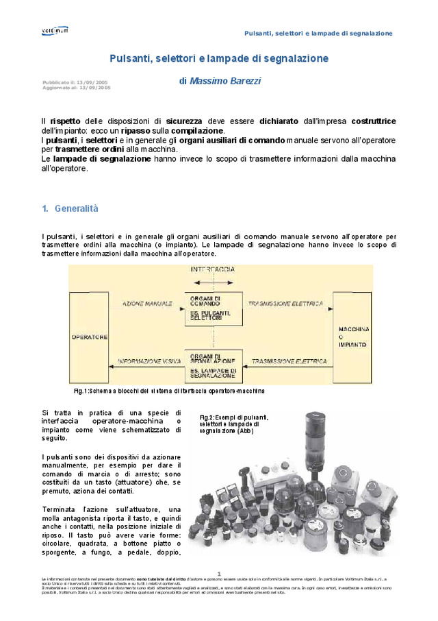 Pulsanti, selettori e lampade di segnalazione