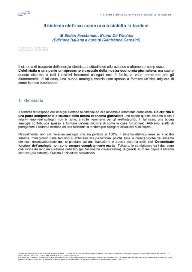Il sistema elettrico come una bicicletta in tandem
