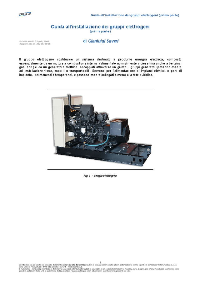 Guida all\'installazione dei gruppi elettrogeni (prima parte)
