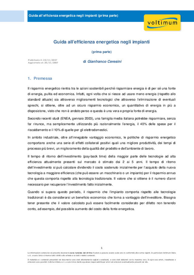 Guida all’efficienza energetica negli impianti (prima parte)