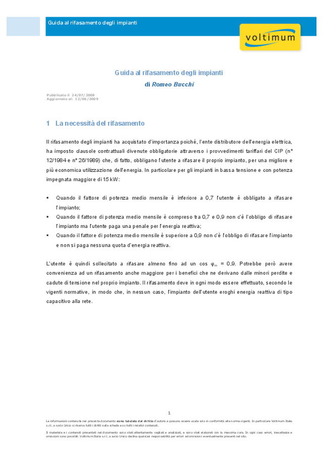 Guida al rifasamento degli impianti