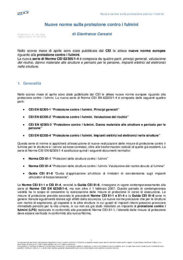Nuove norme sulla protezione contro i fulmini