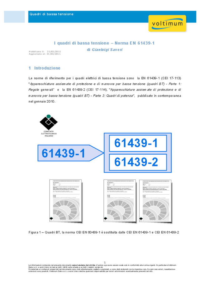 I quadri di bassa tensione – Norma EN 61439-1