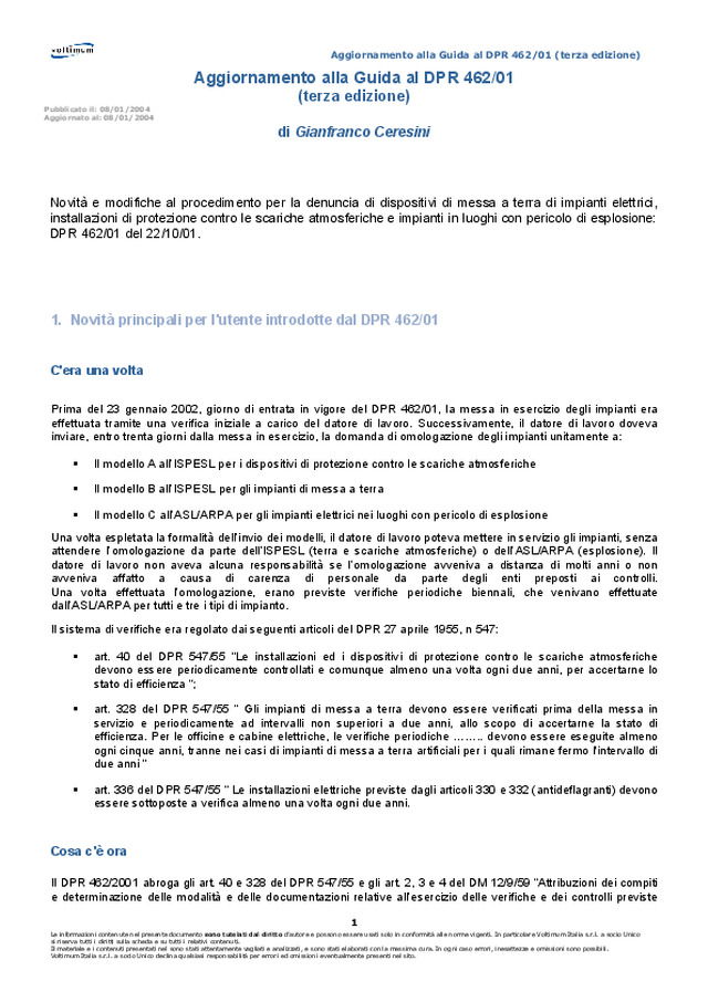 Aggiornamento alla Guida al DPR 462/01 (terza edizione)
