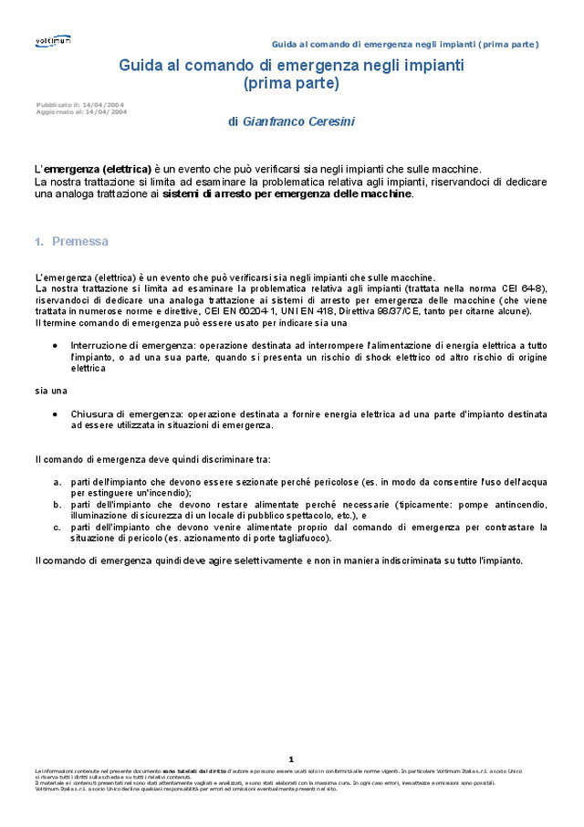 Guida al comando di emergenza negli impianti (prima parte)