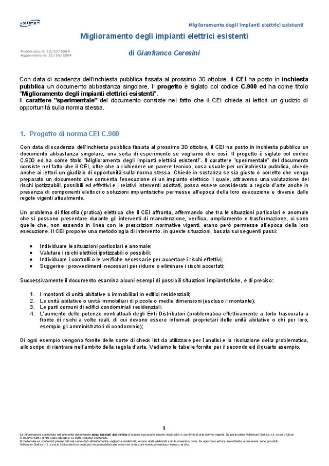 Miglioramento degli impianti elettrici esistenti