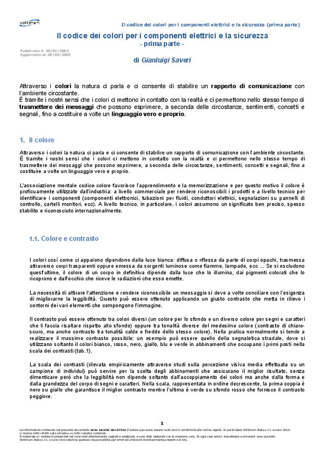 Colori per componenti elettrici e sicurezza (prima parte)