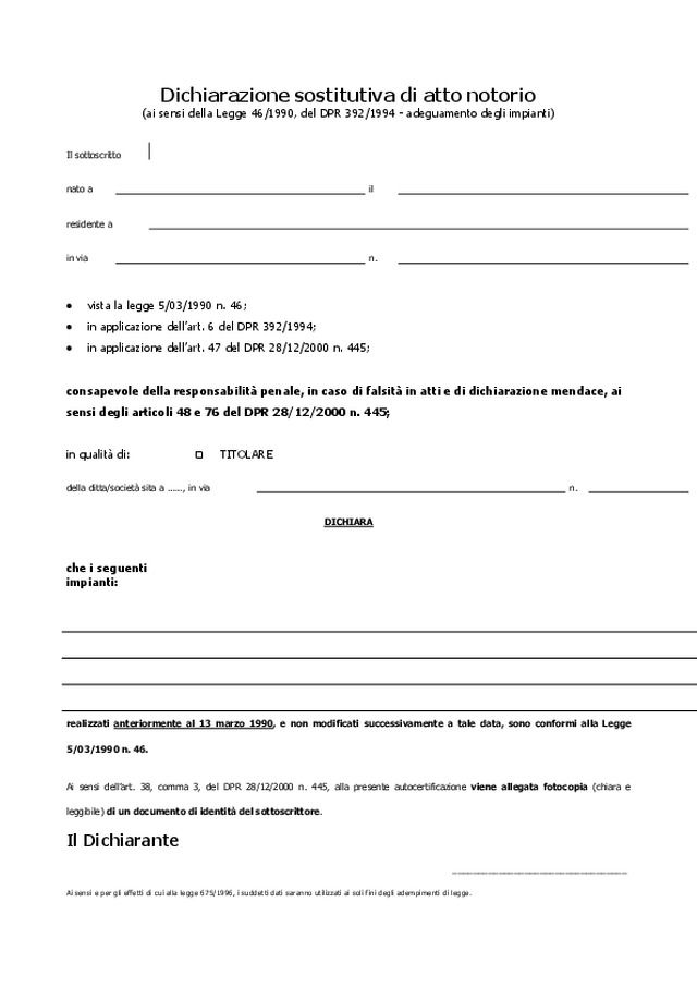 Dichiarazione sostitutiva di atto notorio