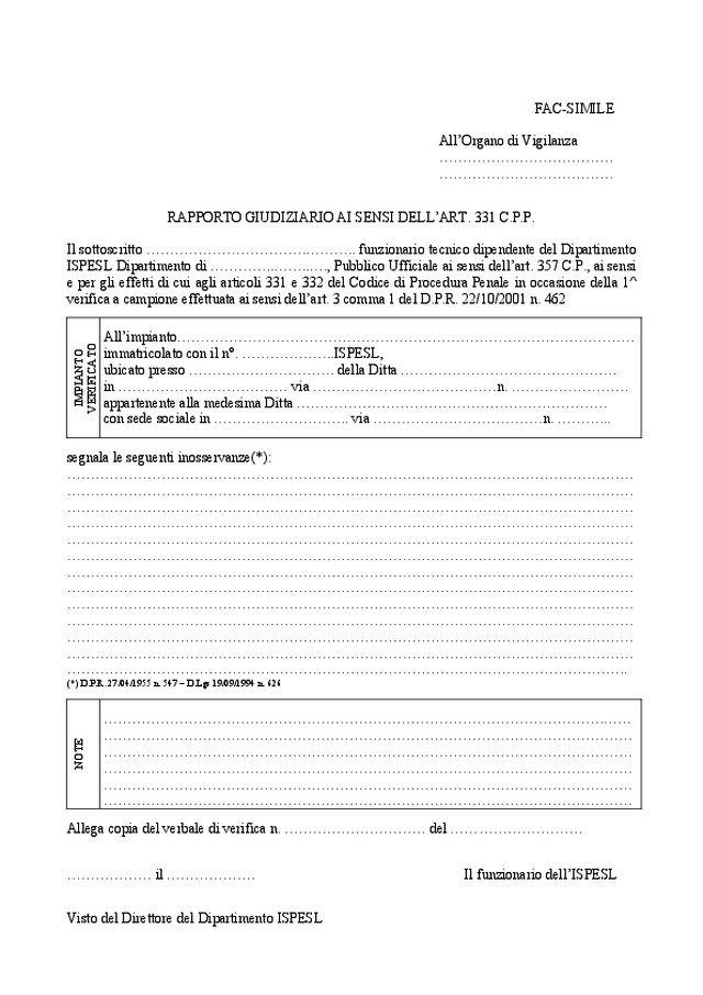 Rapporto giudiziario ai sensi dell\'art. 331 C.P.P.