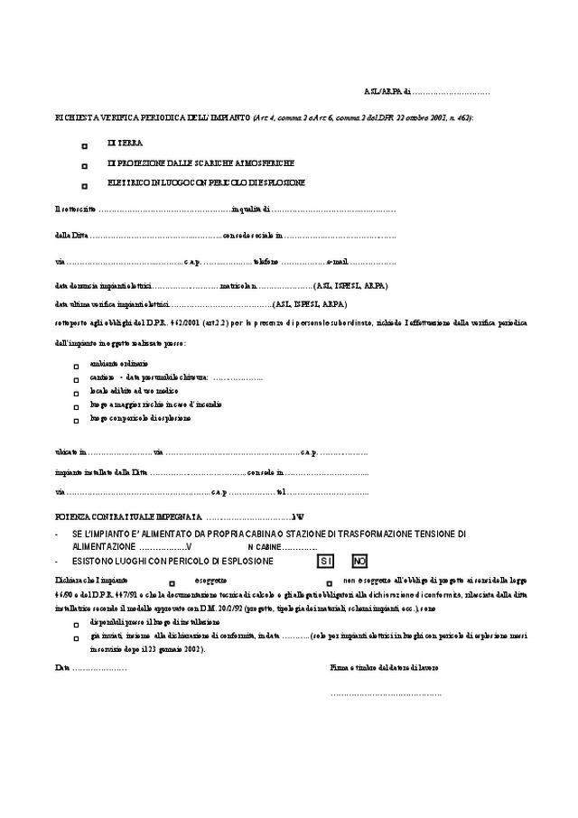 Richiesta verifica periodica dell\'impianto