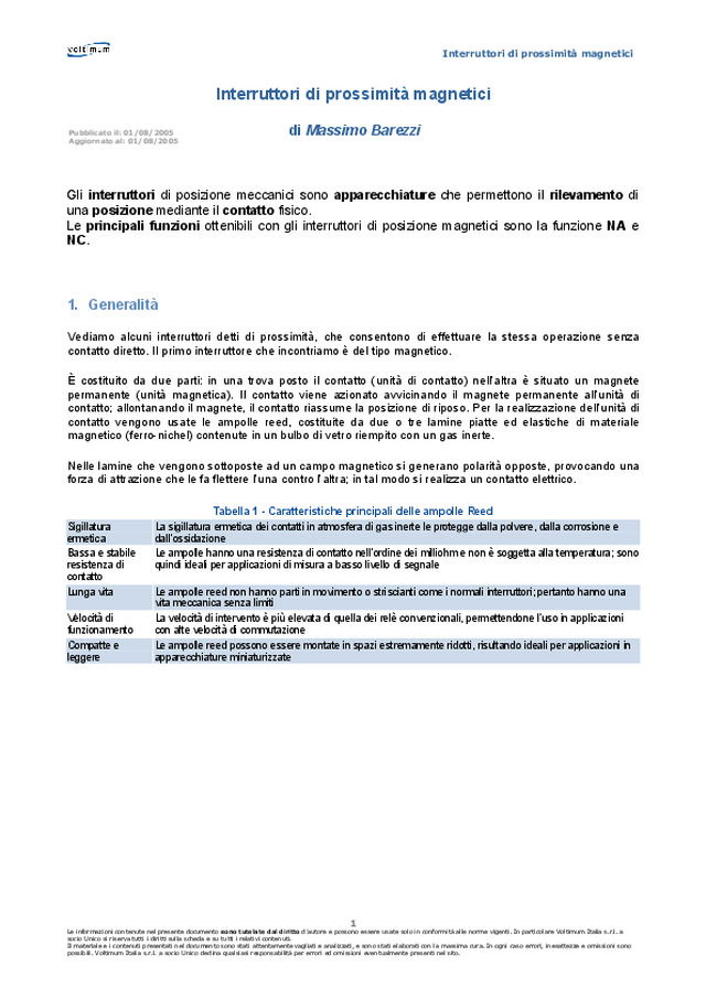 Interruttori di prossimità magnetici