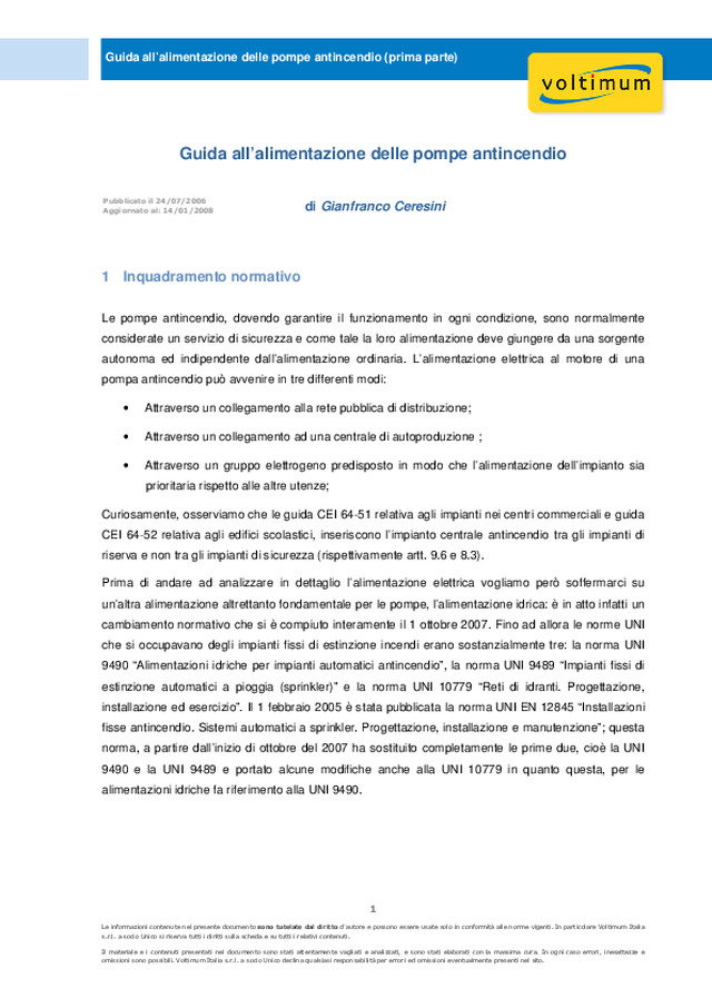 Guida all’alimentazione delle pompe antincendio (prima parte)