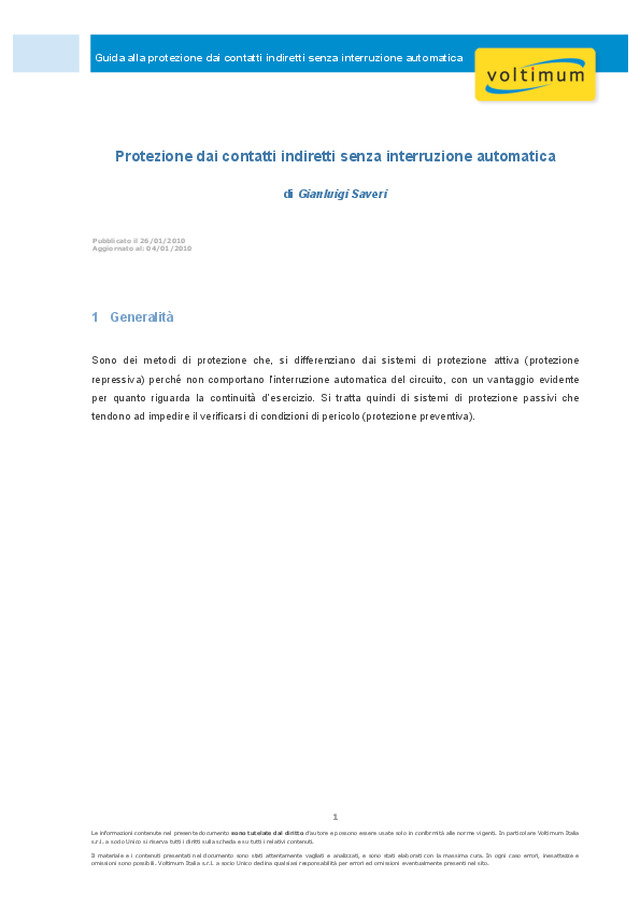 Protezione dai contatti indiretti senza interruzione automatica