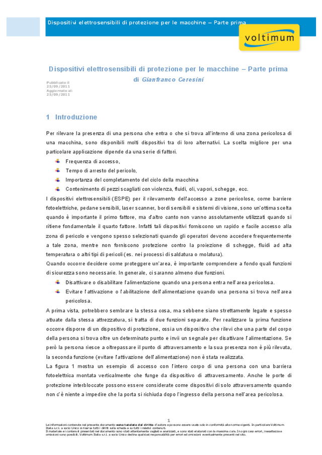 Dispositivi elettrosensibili di protezione per le macchine