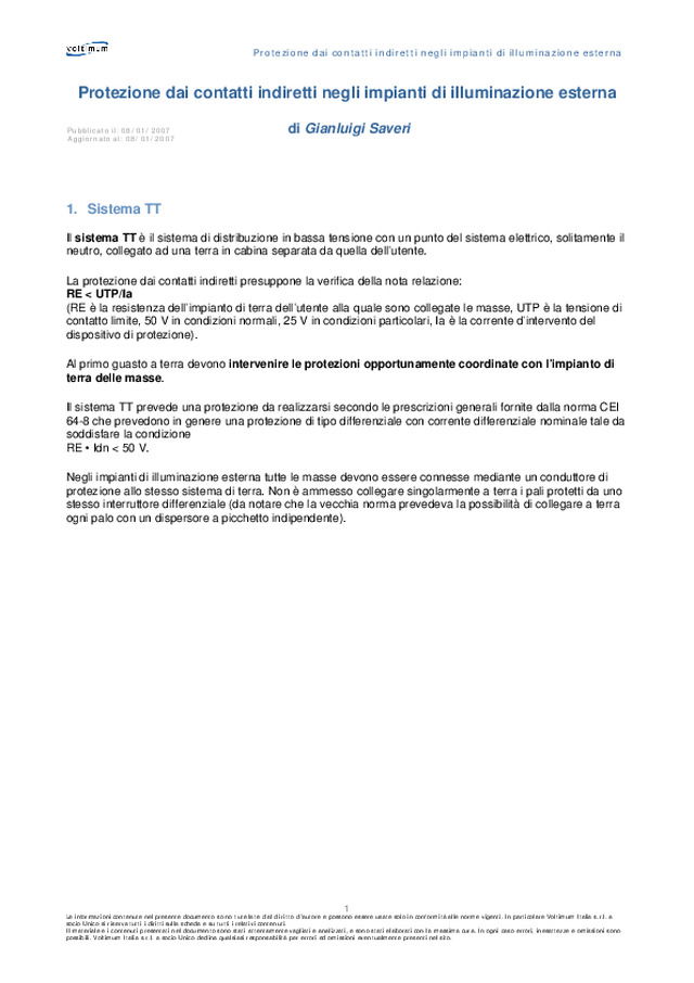 Protezione dai contatti indiretti negli impianti di illuminazione esterna