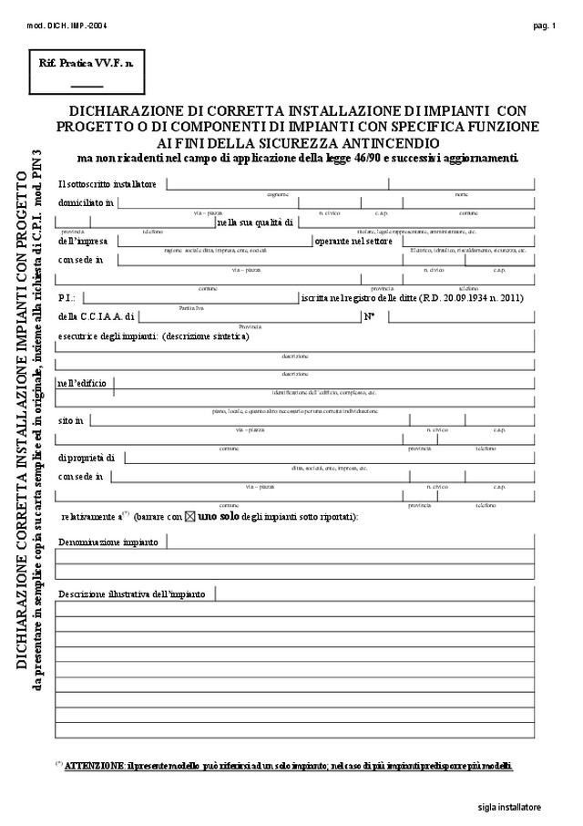Modello dichiarazione impianti