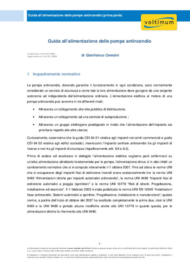 Guida all’alimentazione delle pompe antincendio (prima parte)