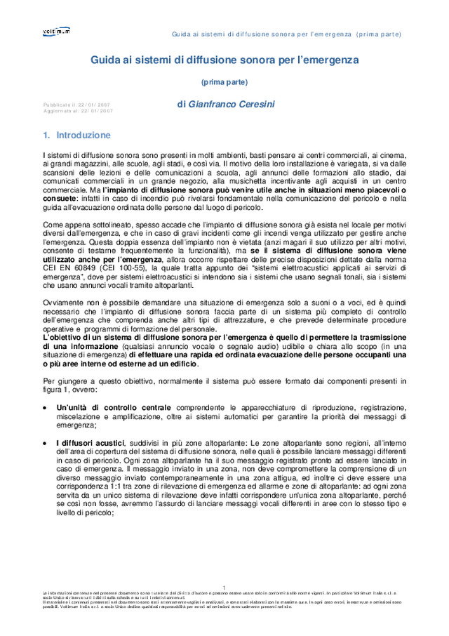 Guida ai sistemi di diffusione sonora per l’emergenza (prima parte)