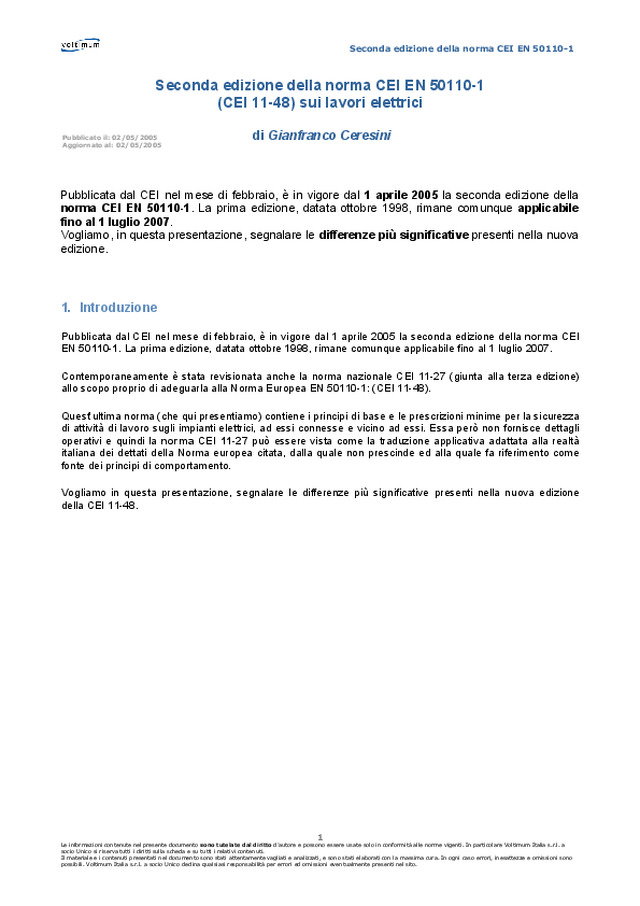 Seconda edizione della norma CEI EN 50110-1 (CEI 11-48) sui lavori elettrici