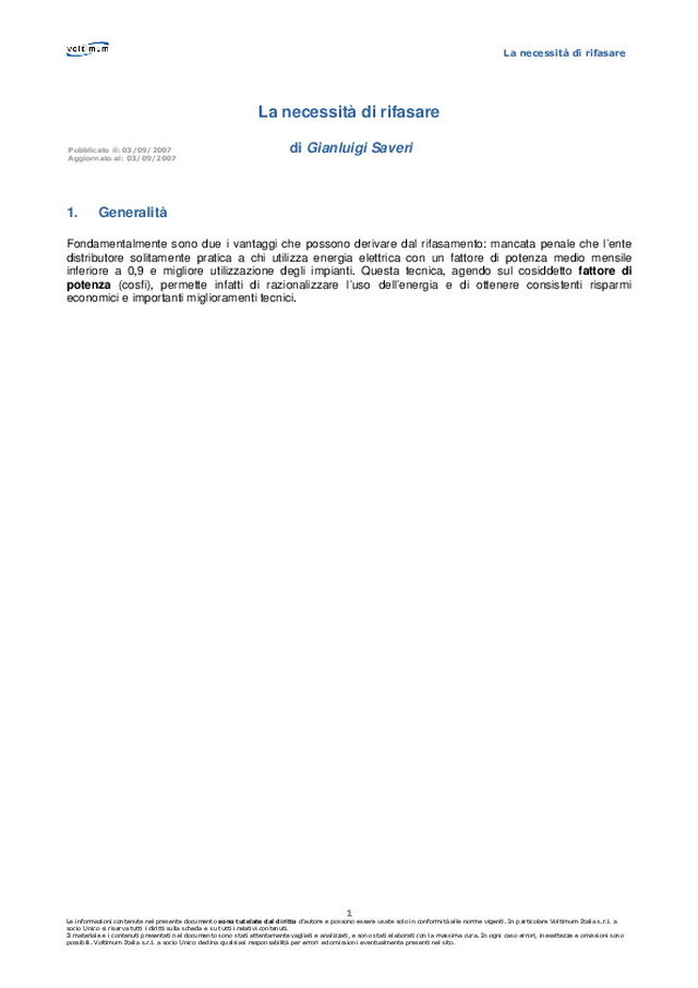 La necessità di rifasare