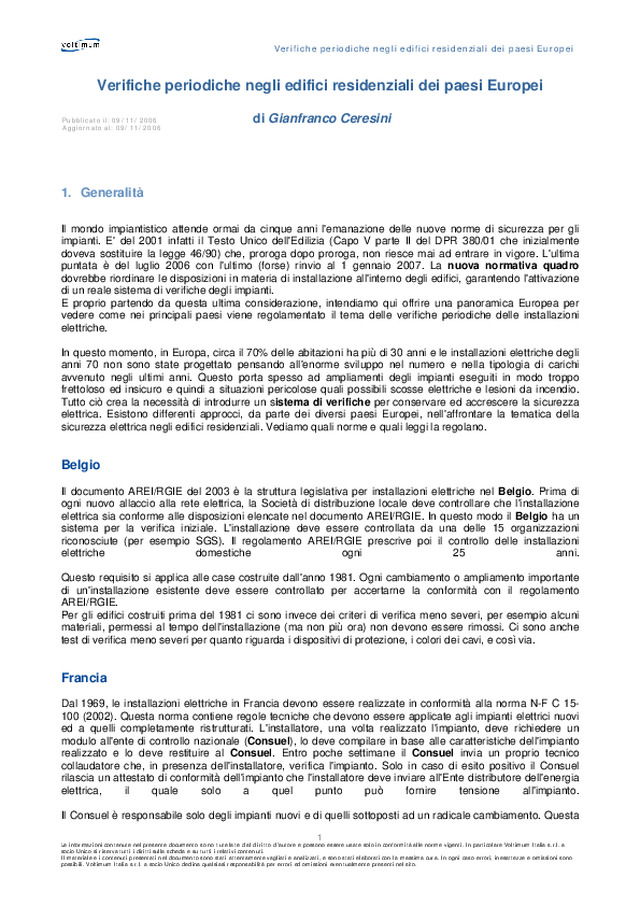 Verifiche periodiche negli edifici residenziali dei paesi Europei