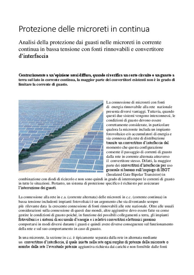 Protezione delle microreti in continua