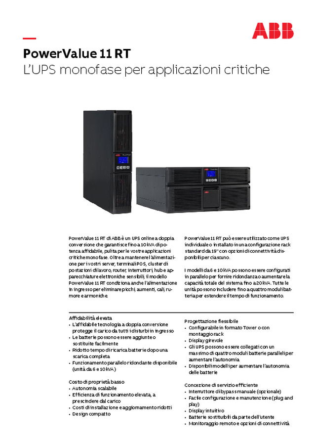 PowerValue 11RT: L’UPS monofase per applicazioni critiche
