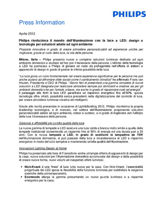 Philips rivoluziona il mondo dell’illuminazione con la luce a LED: design e tecnologia per soluzioni adatte ad ogni ambiente