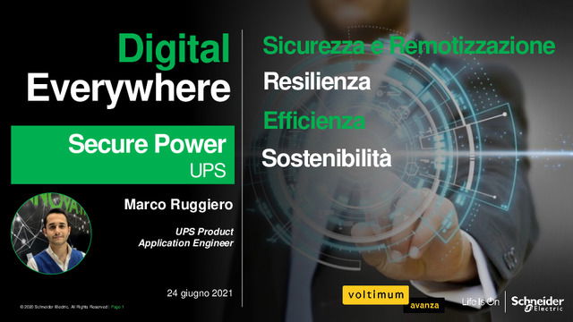 Presentazione del webinar "UPS dal monofase fino al trifase: le innovazioni per rispondere efficientemente ai nuovi bisogni della digitalizzazione"