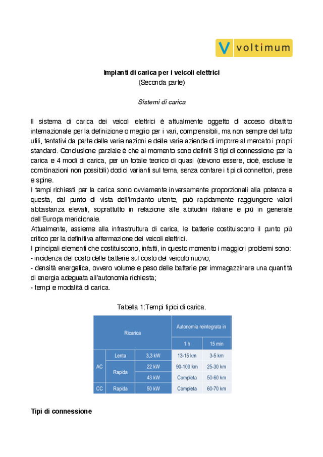 Impianti di carica per i veicoli elettrici (Seconda parte)